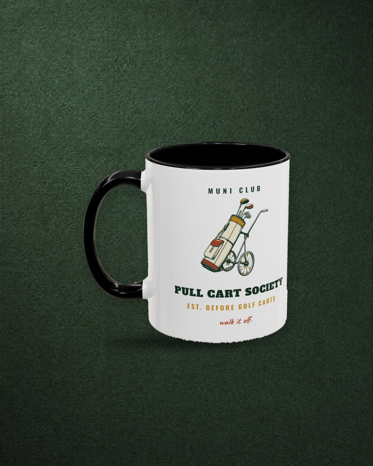 Pull Cart Society Mug in Black, styled