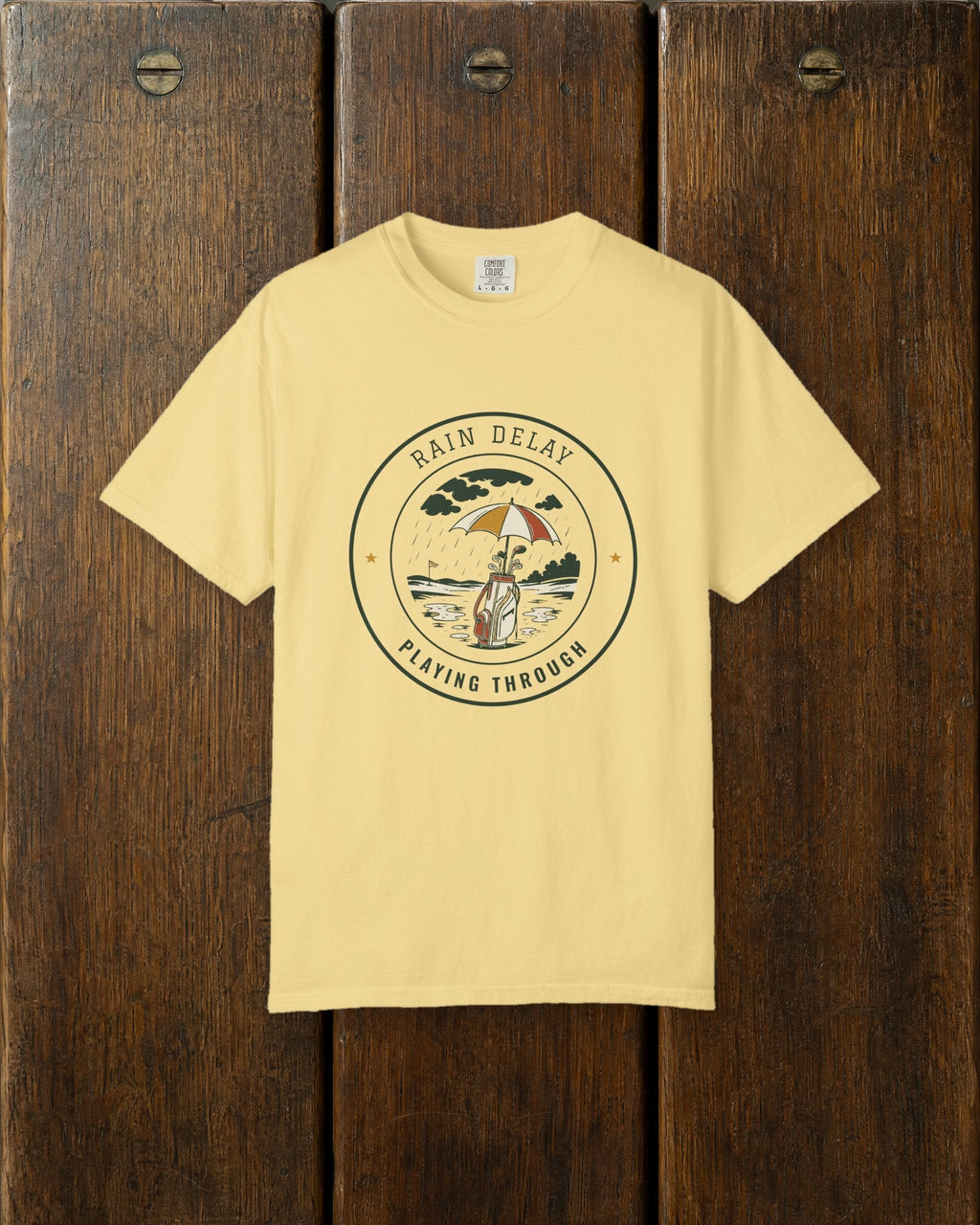 Rain Delay Tee in Butter, styled
