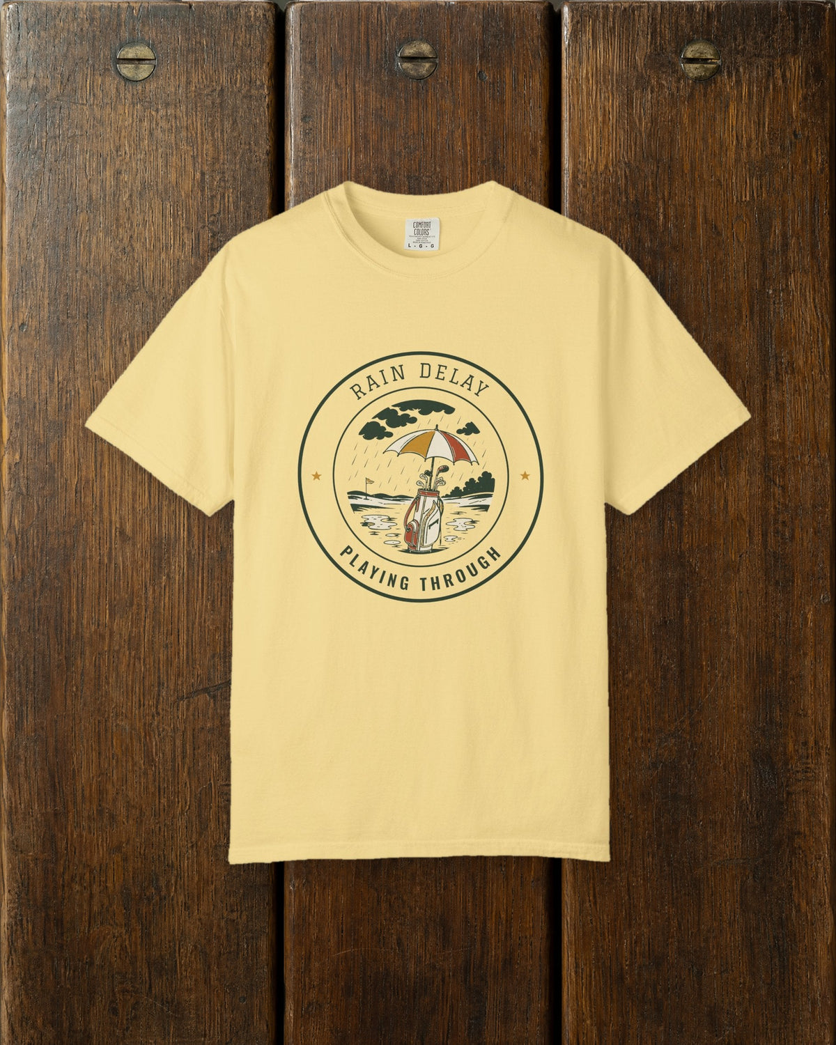 Rain Delay Tee in Butter, styled