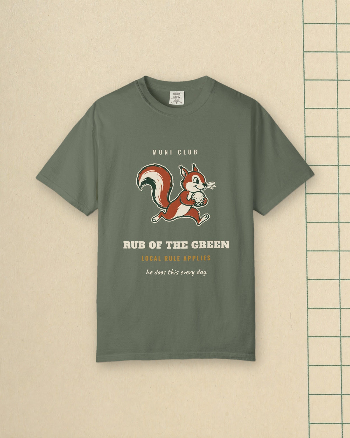 Rub of the Green Tee in Moss, styled