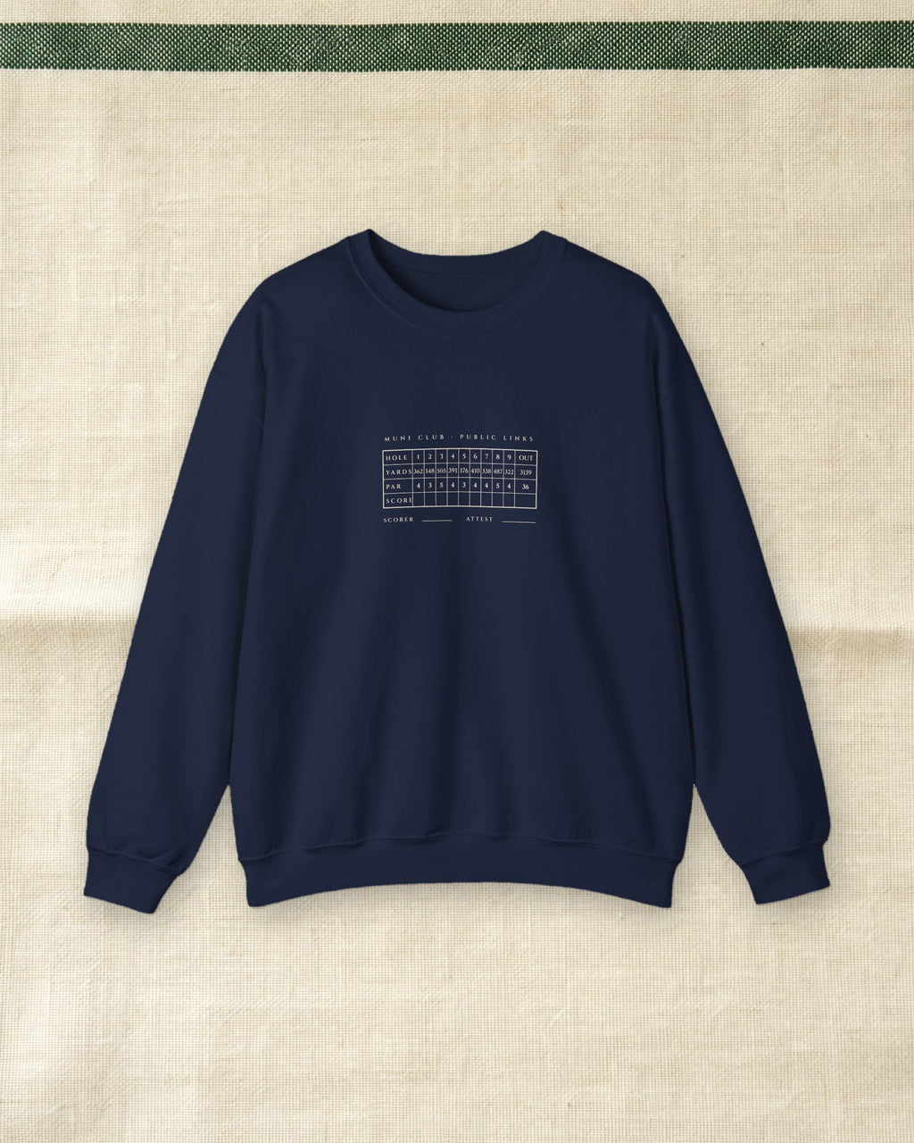 Scorecard Crewneck in Navy, styled