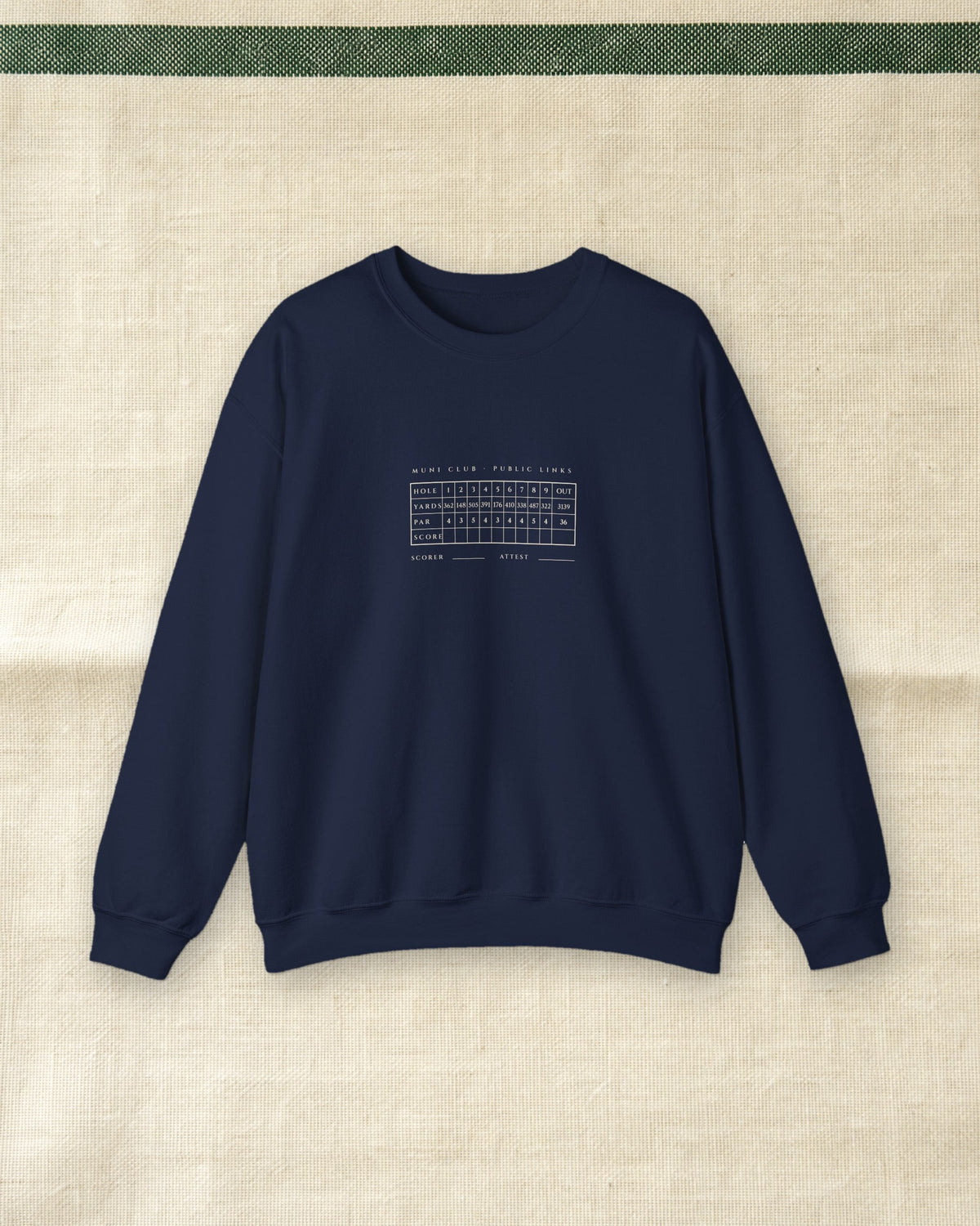 Scorecard Crewneck in Navy, styled