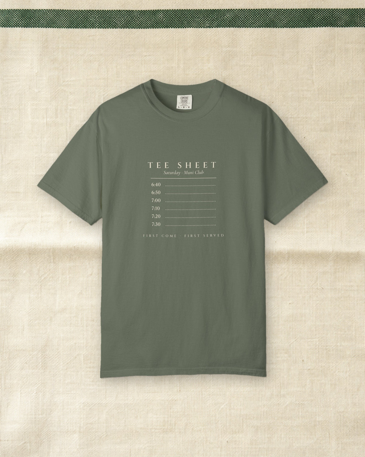 Tee Sheet Tee in Moss, styled