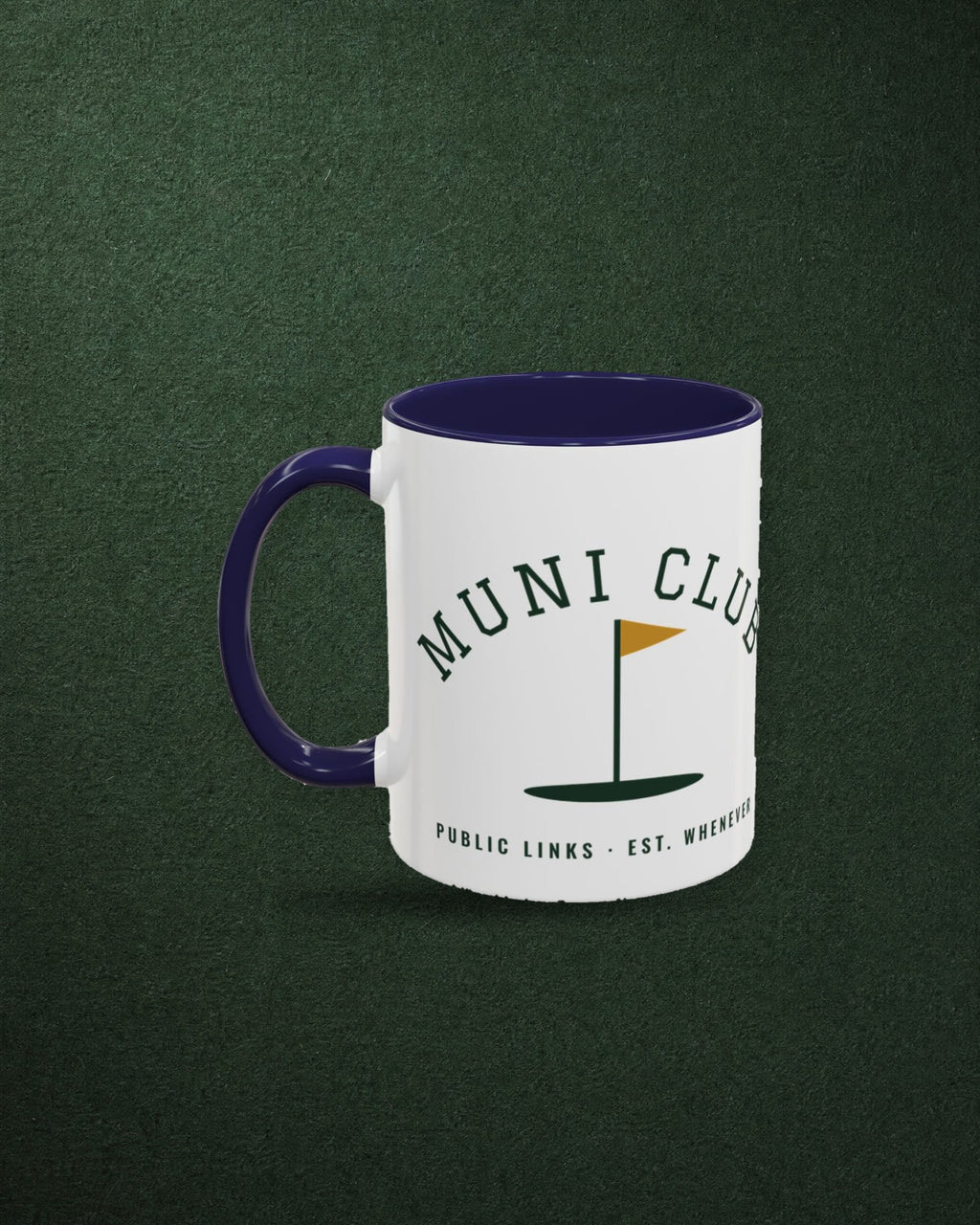 Muni Club 6:40 Tee Time Mug in Navy, styled