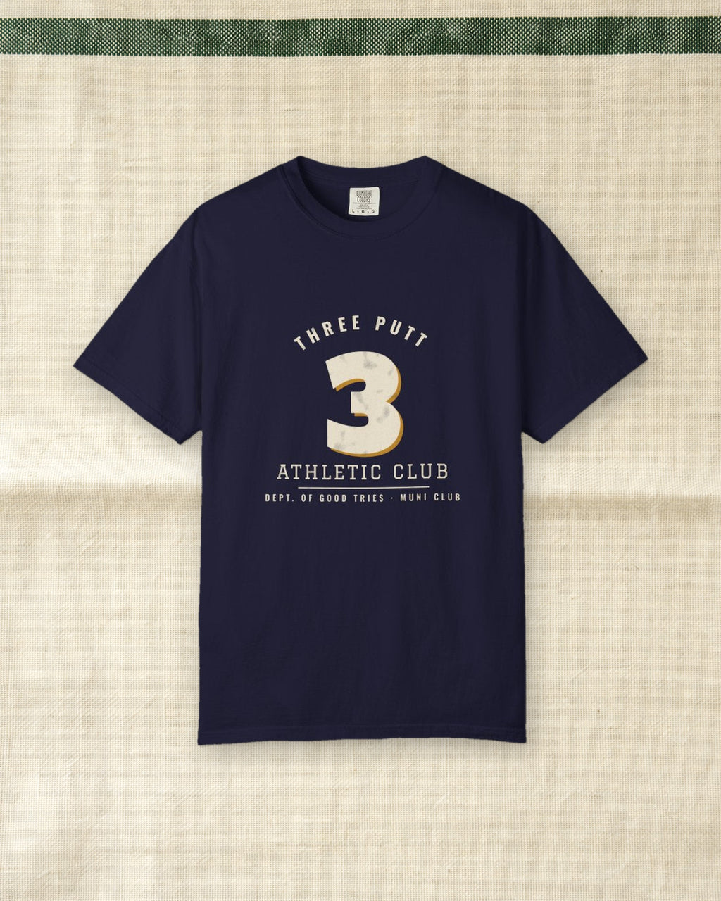 Three Putt Athletic Club Tee in True Navy, styled