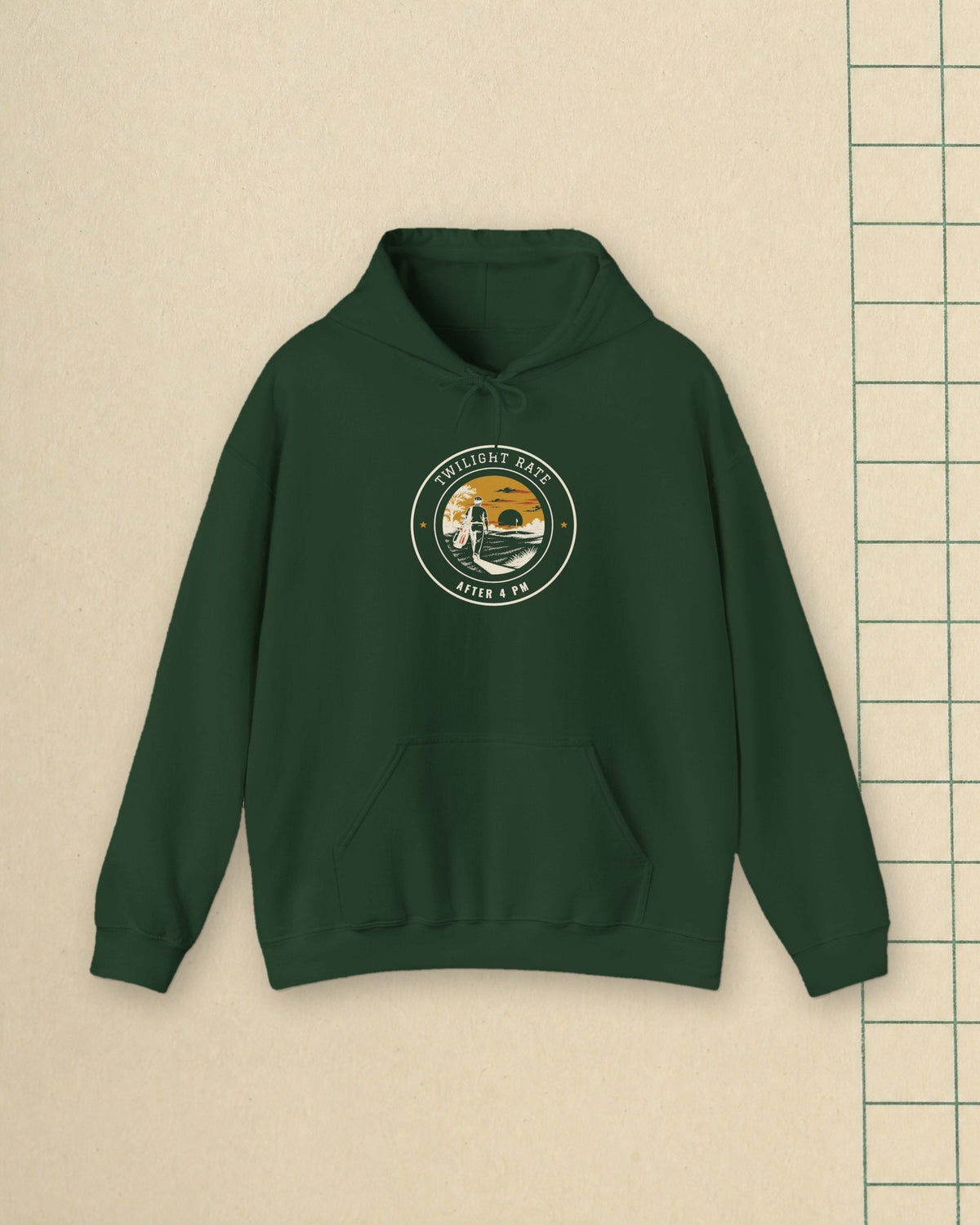 Twilight Rate Hoodie in Forest Green, styled