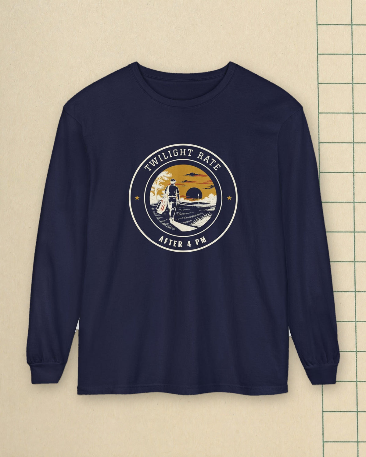 Twilight Rate Long Sleeve Tee in True Navy, styled