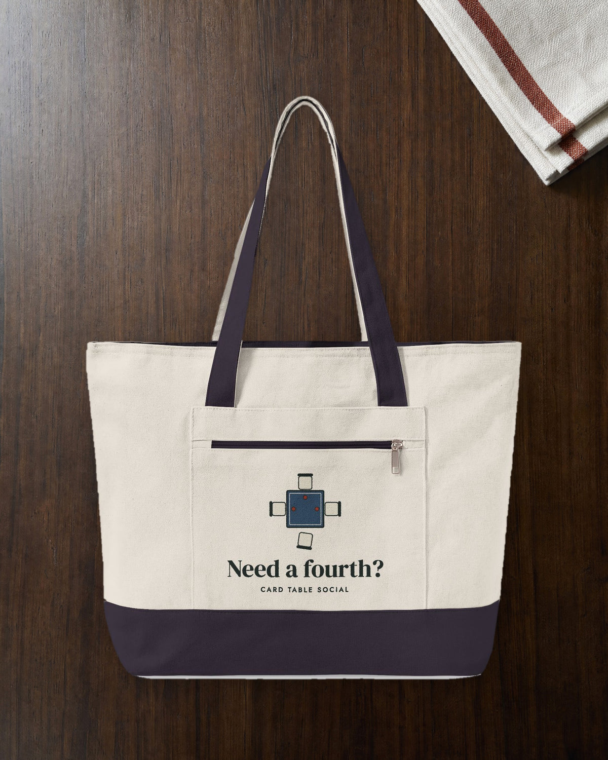 Need a Fourth? Mahj Bag in Natural/Navy, styled