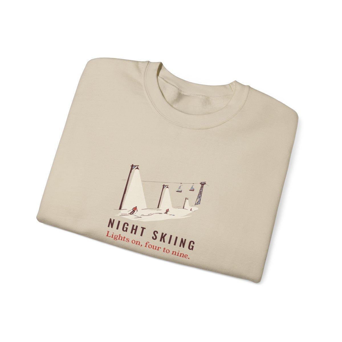 Night Skiing Crewneck in Sand, folded
