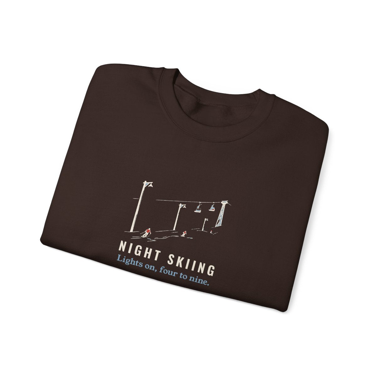 Night Skiing Crewneck in Dark Chocolate, folded