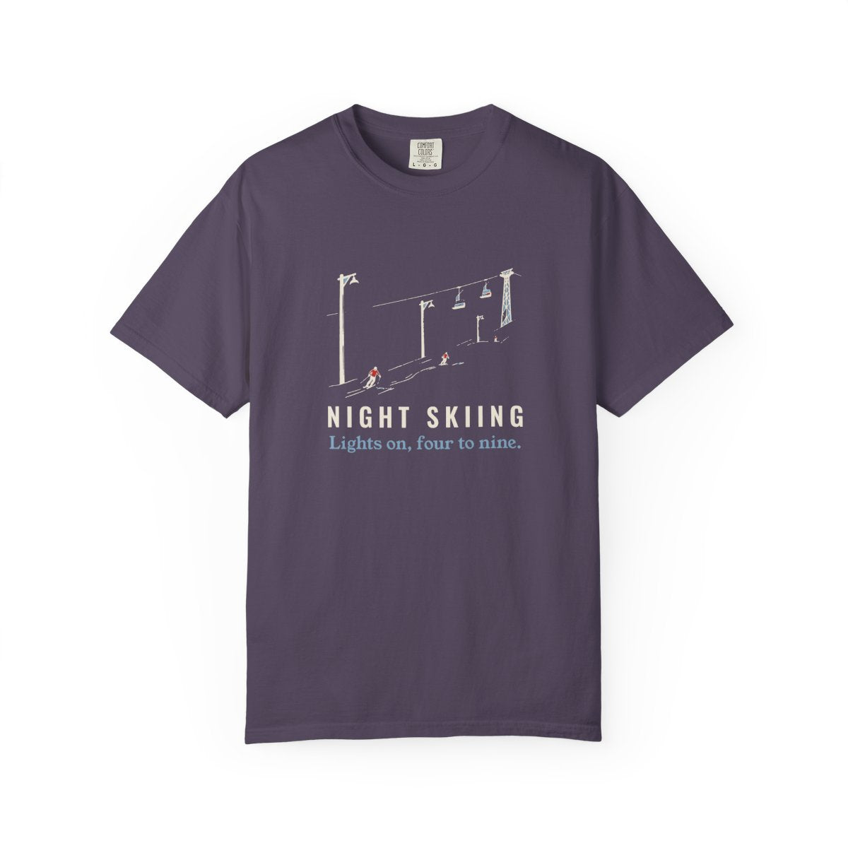 Night Skiing Tee in Wine, front view