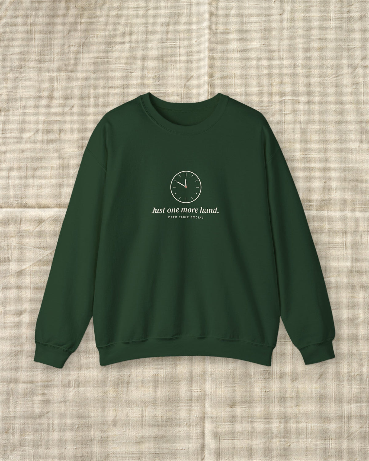 One More Hand Crewneck in Forest Green, styled