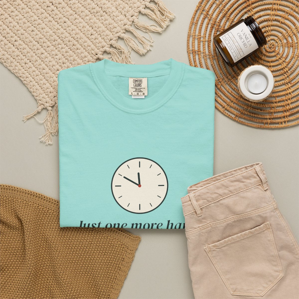 One More Hand Tee in Chalky Mint, fabric and print detail