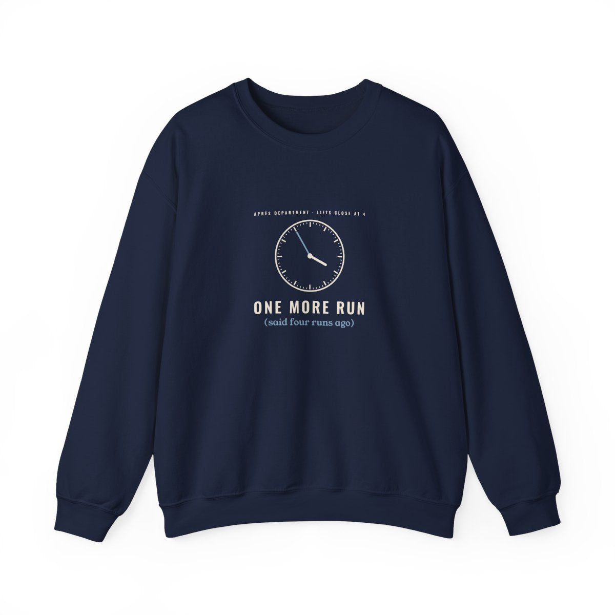 One More Run Crewneck in Navy, front view