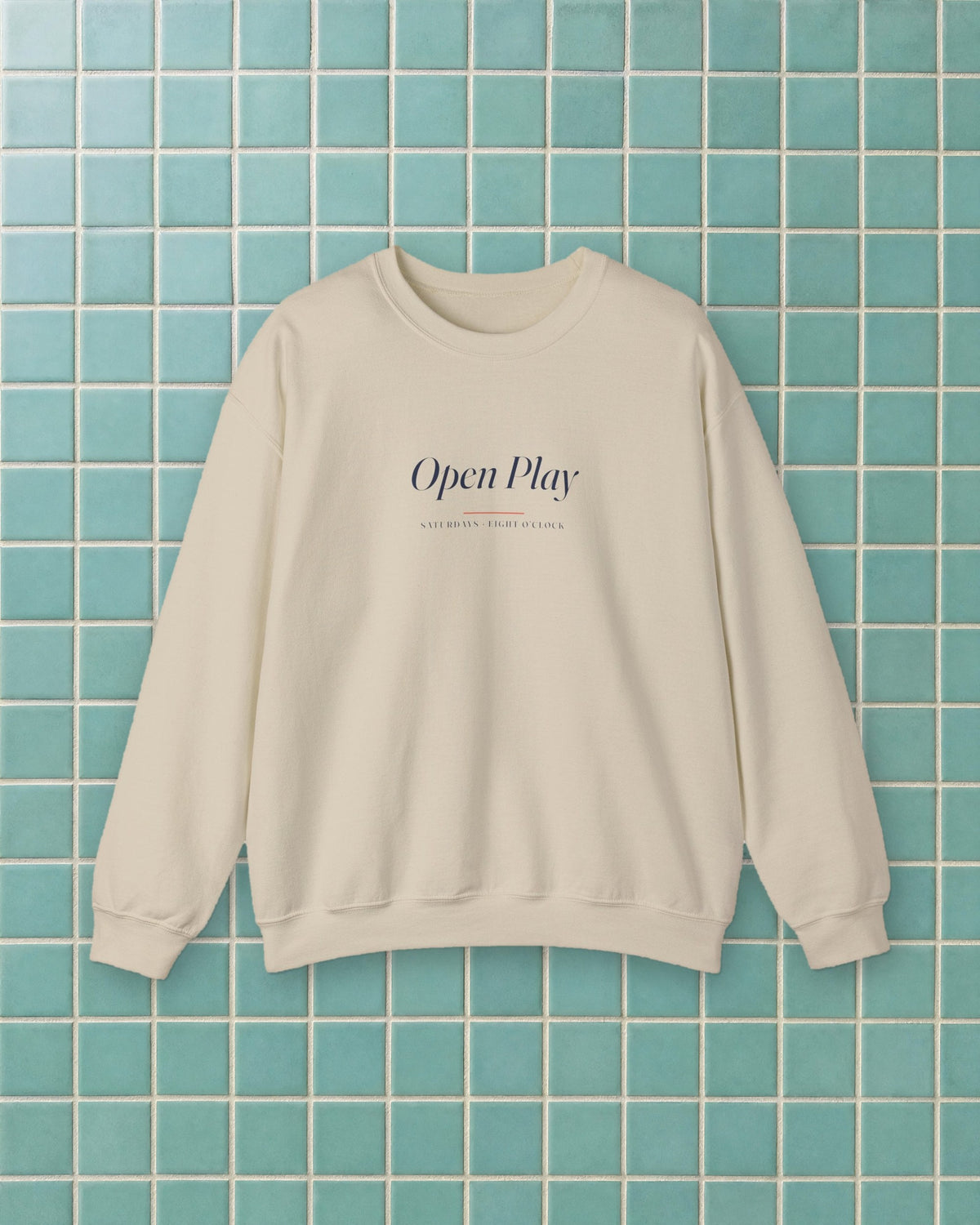 Open Play Italic Crewneck in Sand, styled
