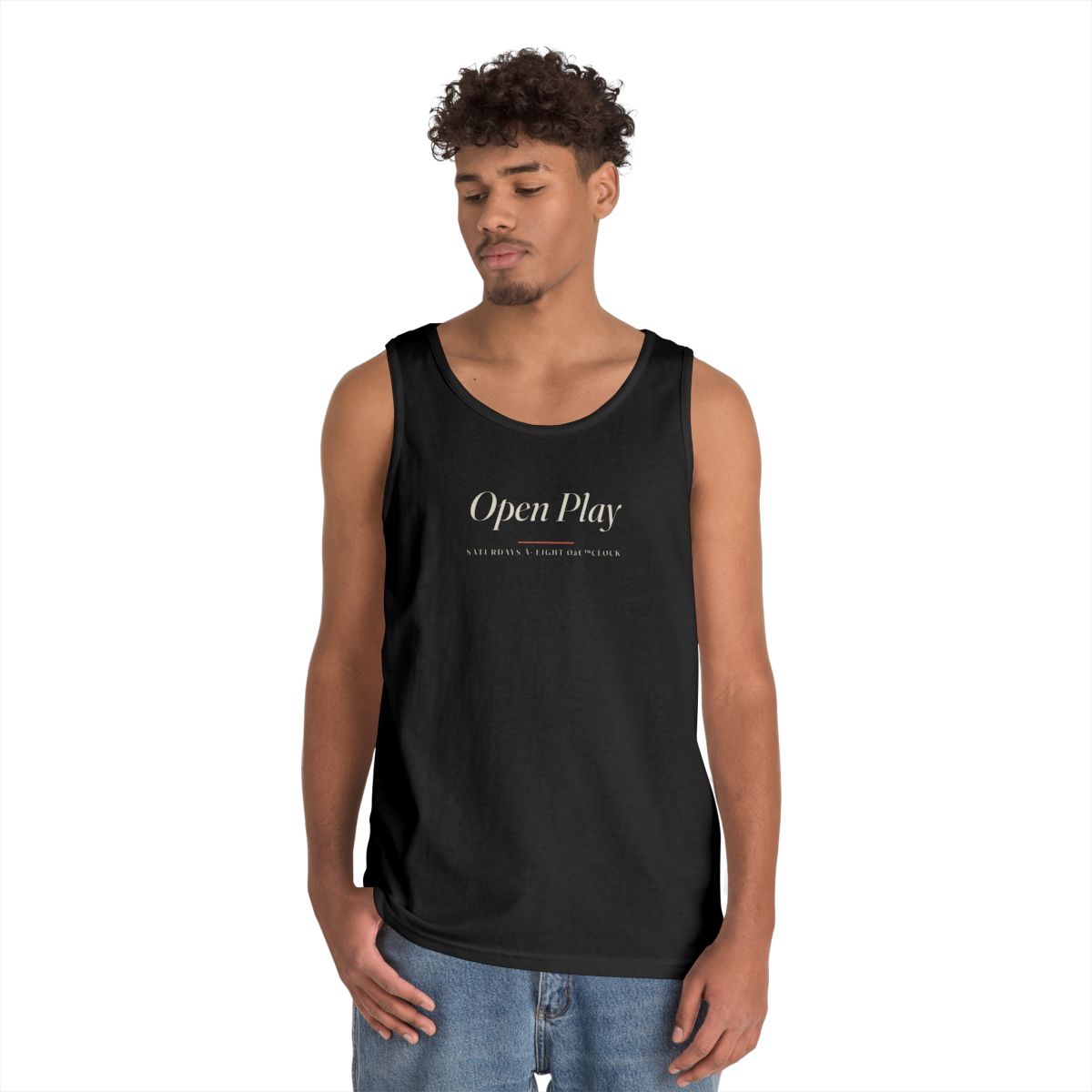 Open Play Italic Tank in Black, on model