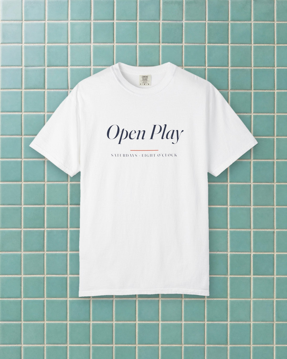 Open Play Italic Tee in White, styled