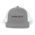 Open Play Trucker Hat in Heather Grey / White, front view