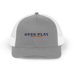 Open Play Trucker Hat in Heather Grey / White, front view
