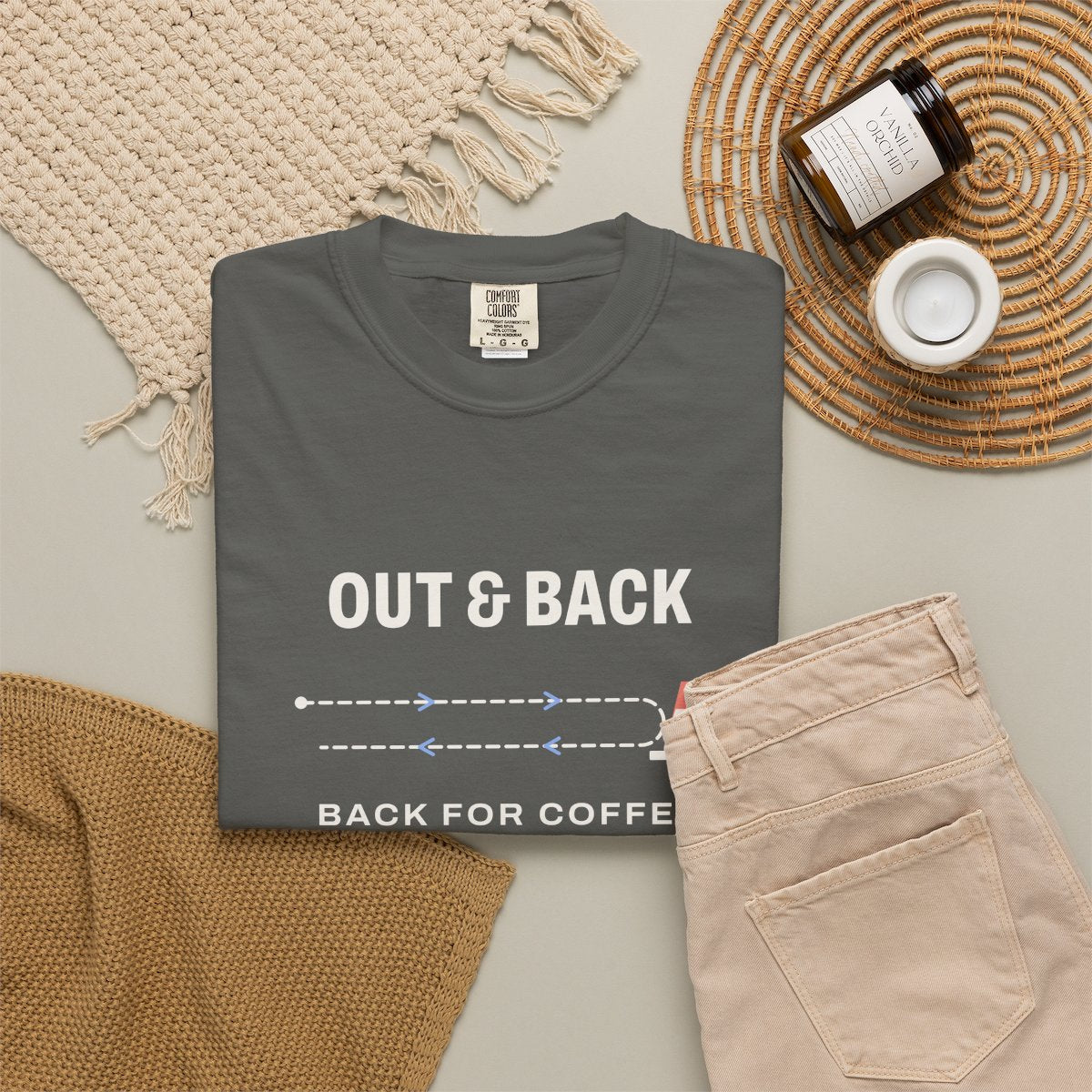 Out & Back Tee in Pepper, fabric and print detail