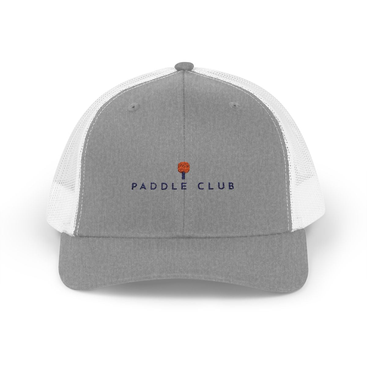 Paddle Club Trucker Hat in Heather Grey / White, front view