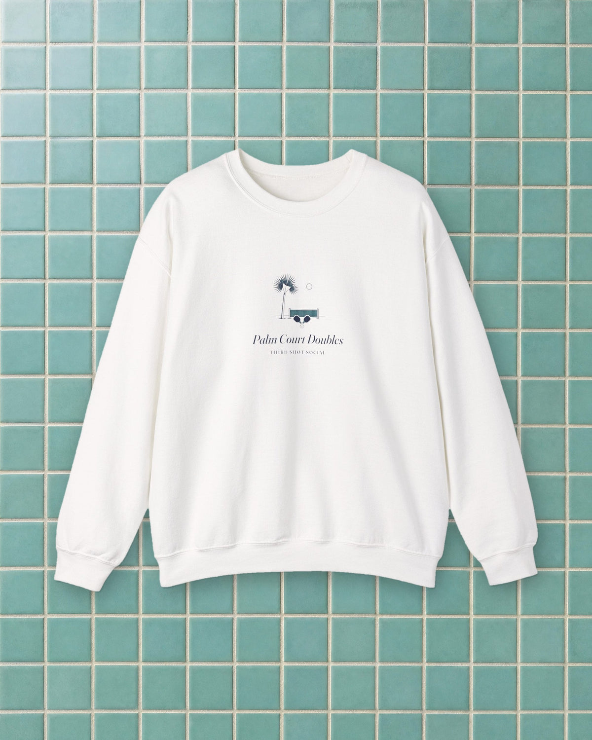 Palm Court Crewneck in White, styled