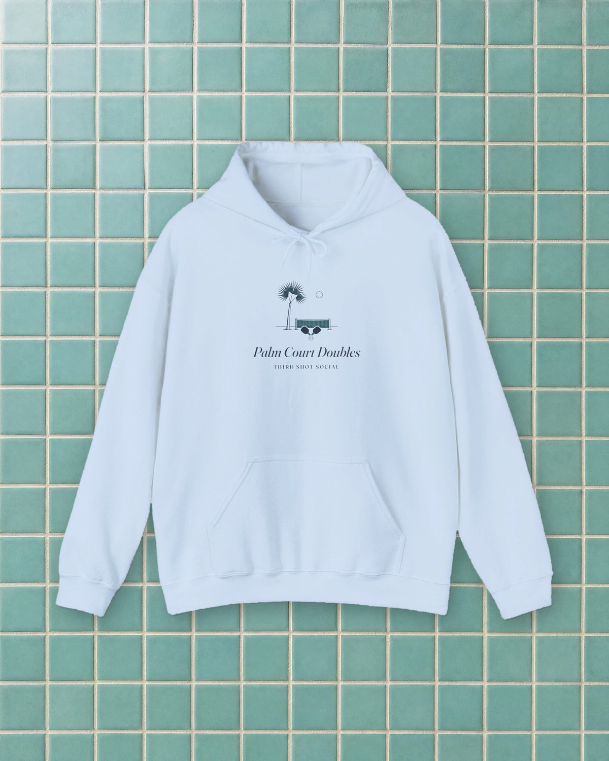 Palm Court Hoodie in Light Blue, styled