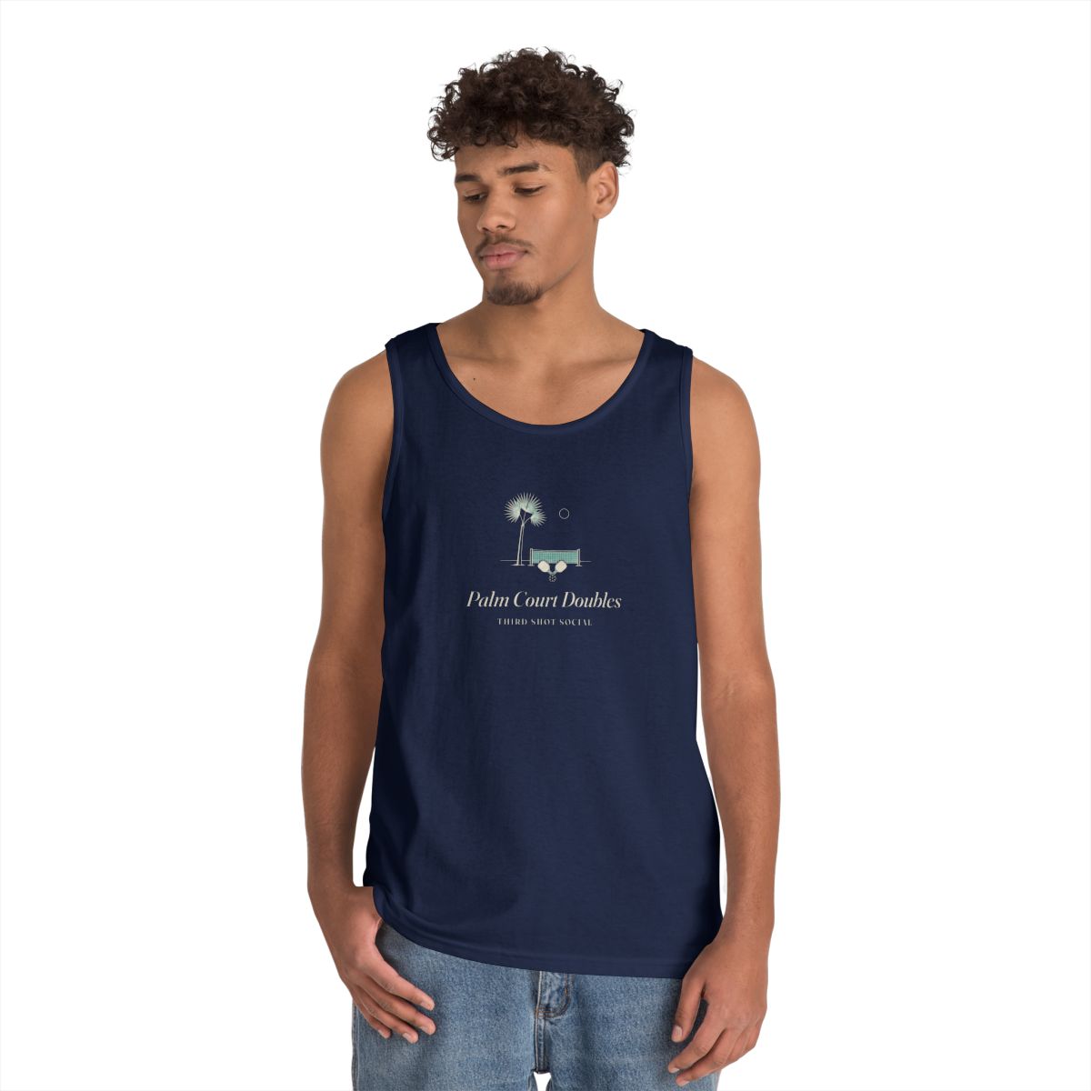 Palm Court Tank in Navy, on model