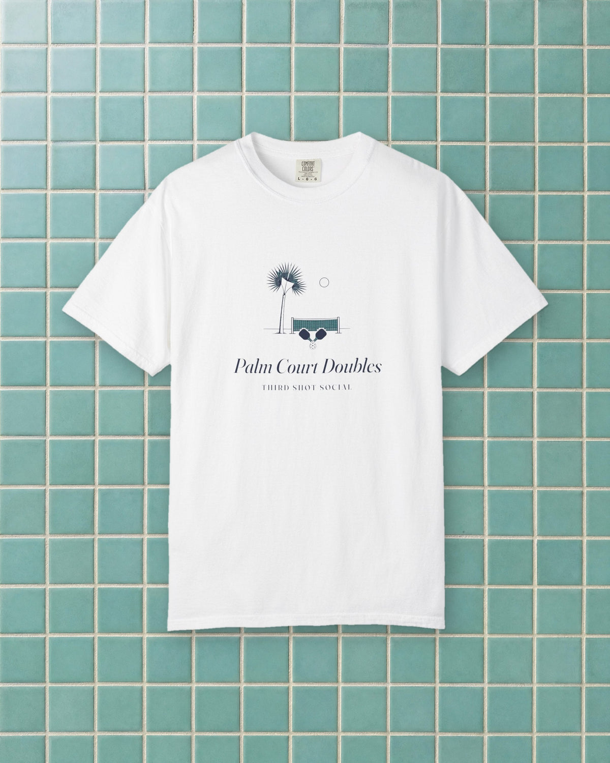 Palm Court Tee in White, styled