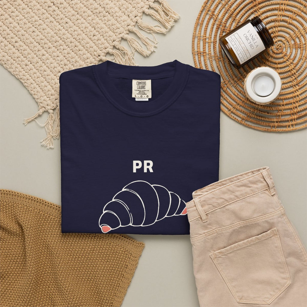 Pastry Record Tee in True Navy, fabric and print detail