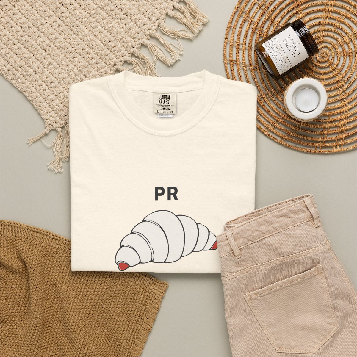 Pastry Record Tee in Ivory, fabric and print detail