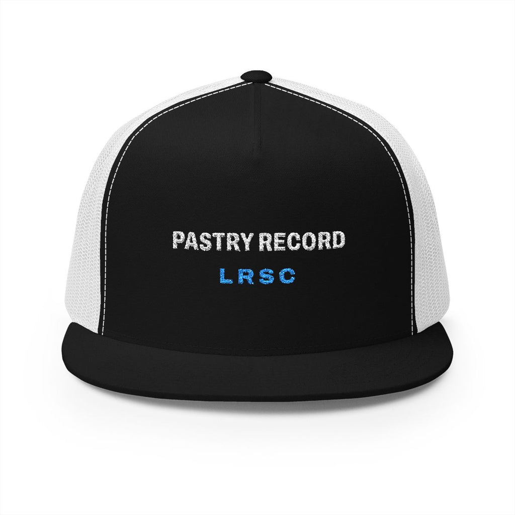 Pastry Record Trucker Cap in Black/White, front view