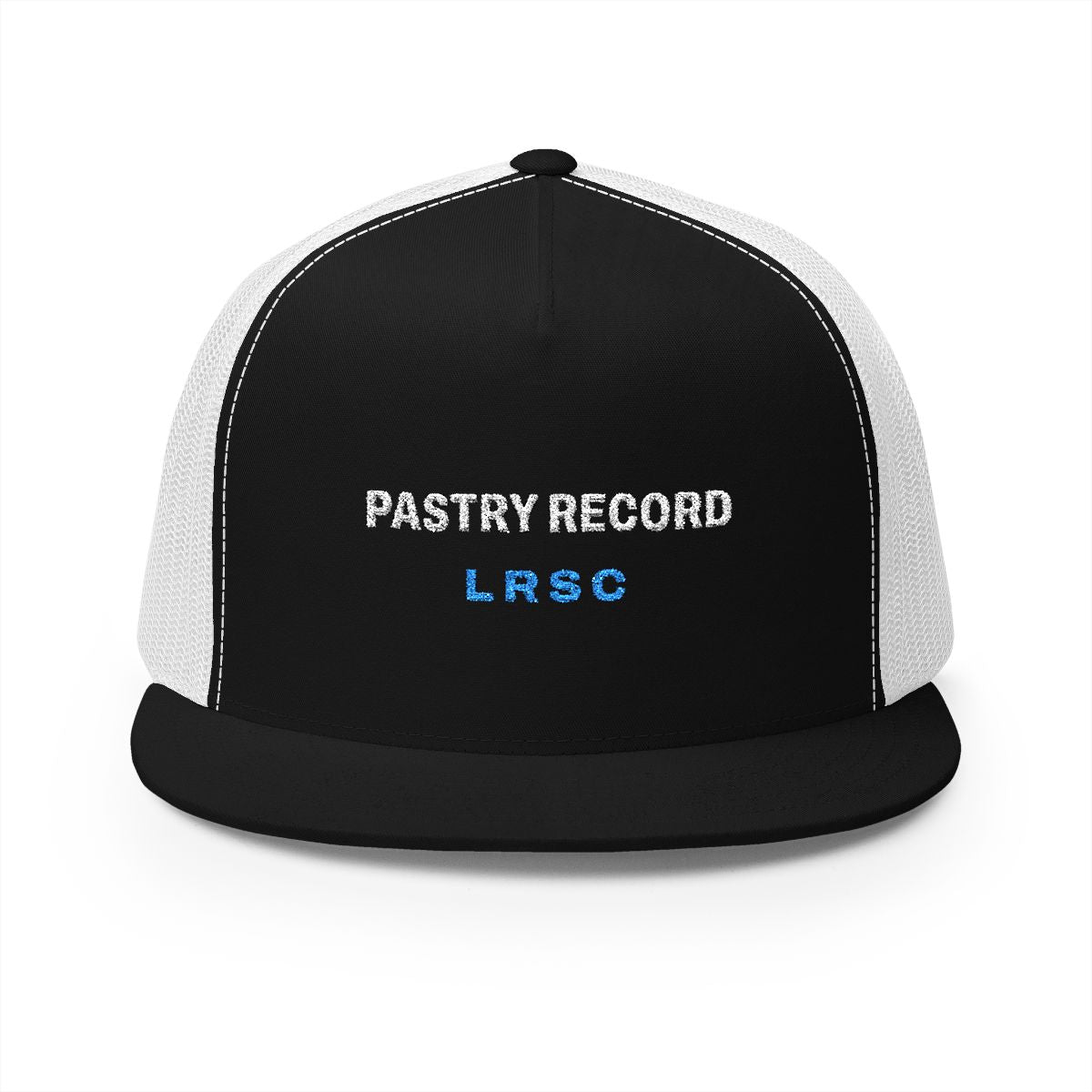 Pastry Record Trucker Cap in Black/White, front view