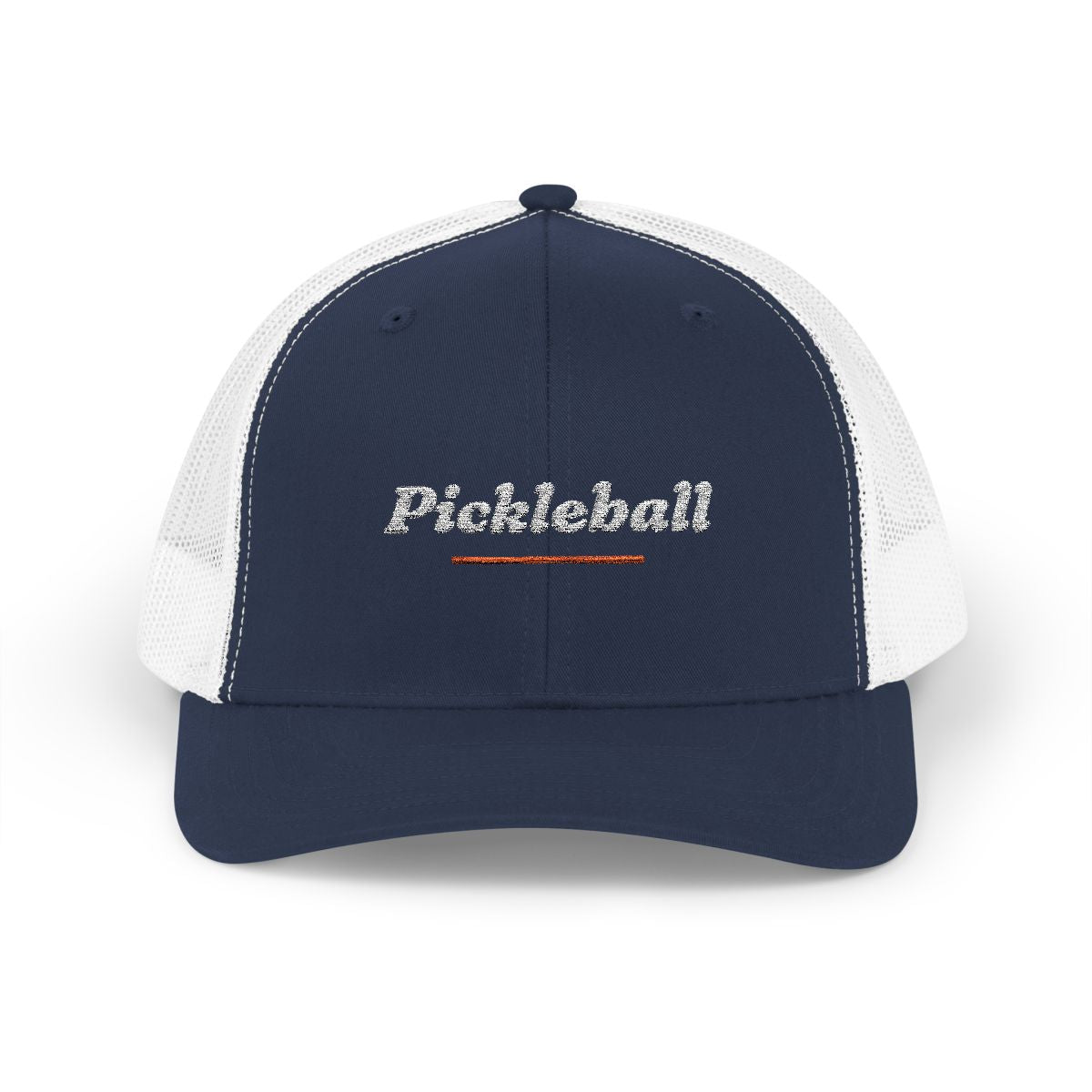Pickleball Italic Trucker Hat in Navy / White, front view