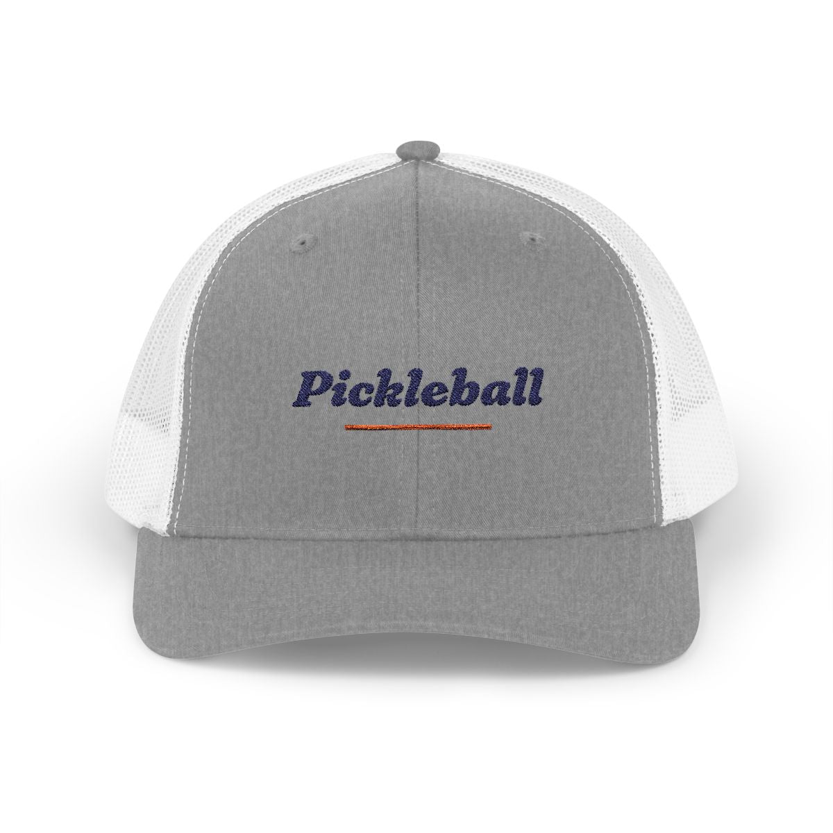 Pickleball Italic Trucker Hat in Heather Grey / White, front view