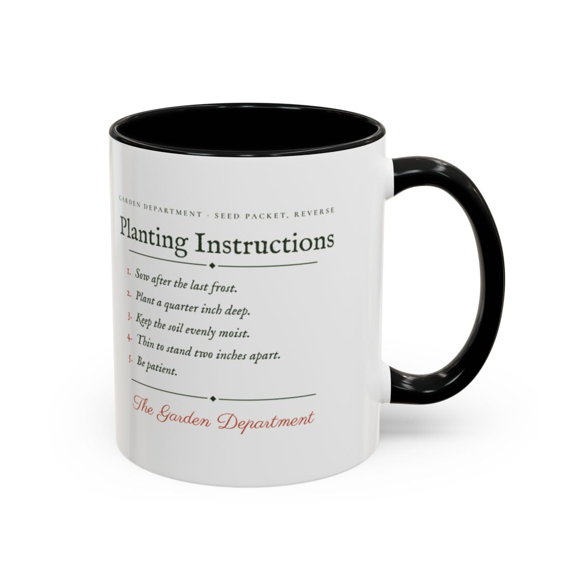 Planting Instructions Mug in Black, right side
