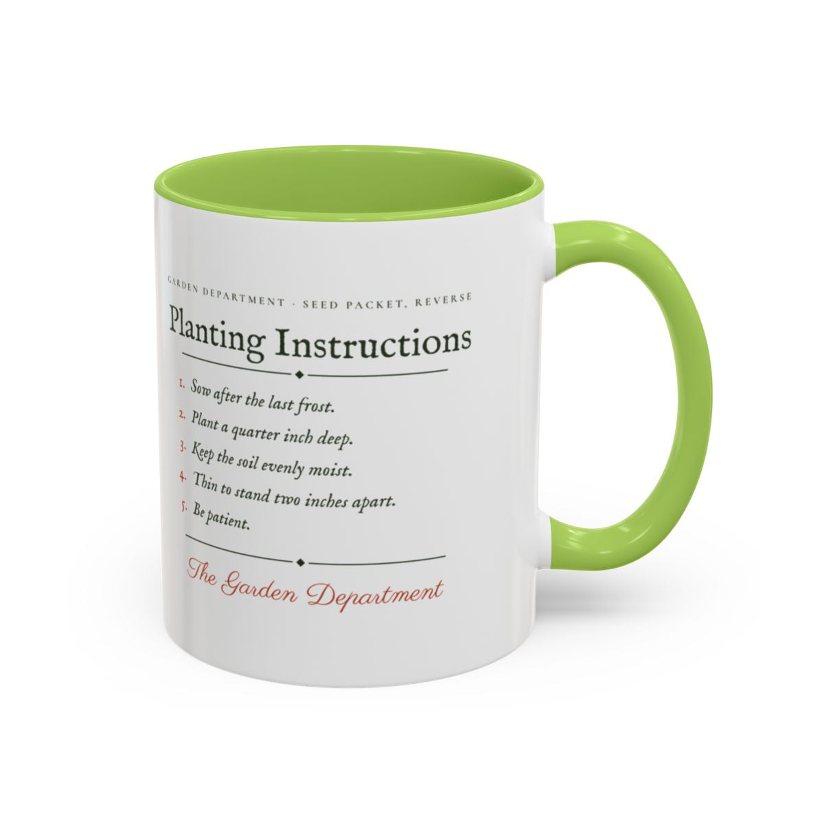 Planting Instructions Mug in Light Green, right side