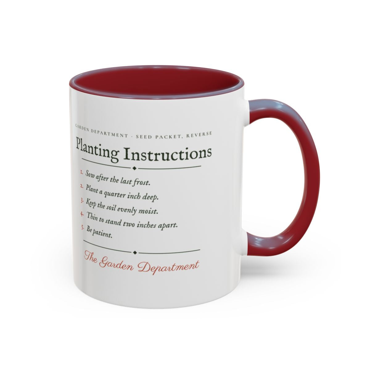 Planting Instructions Mug in Maroon, right side