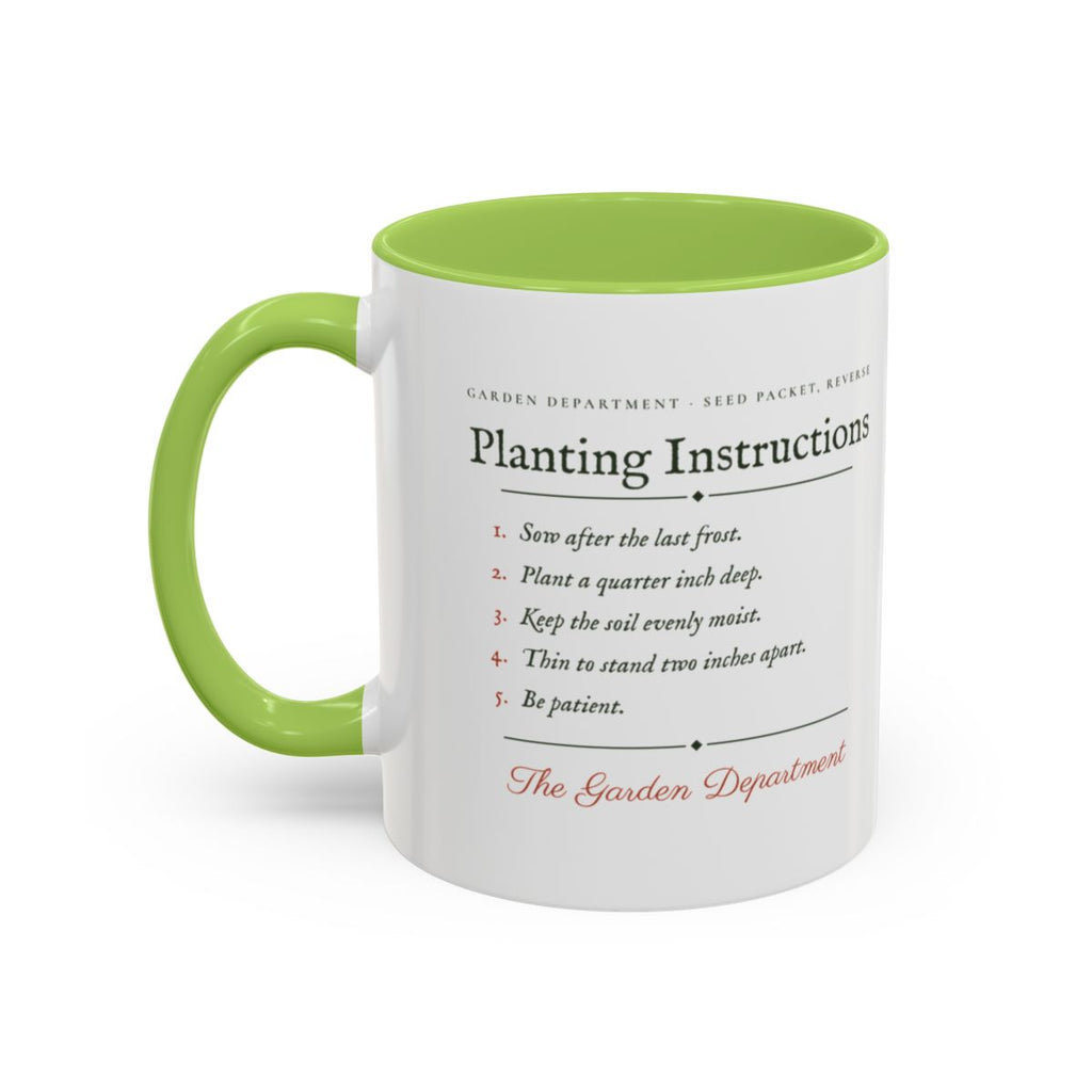 Planting Instructions Mug in Light Green, left side