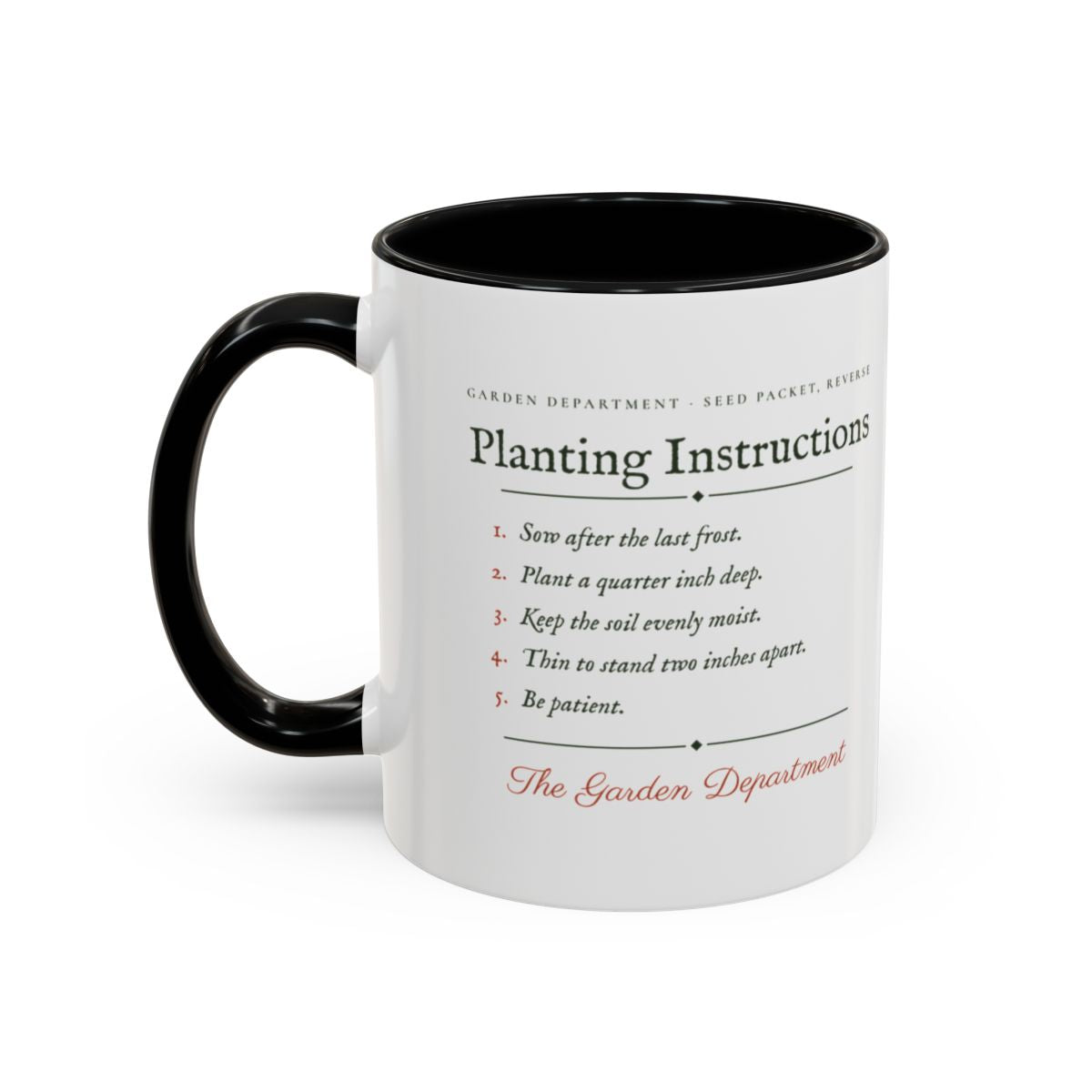 Planting Instructions Mug in Black, left side
