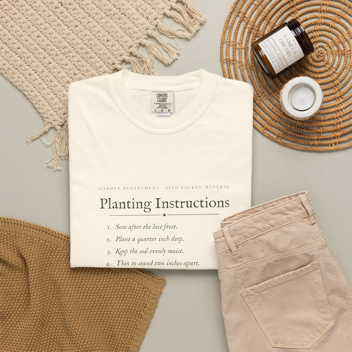 Planting Instructions Tee in Ivory, fabric and print detail