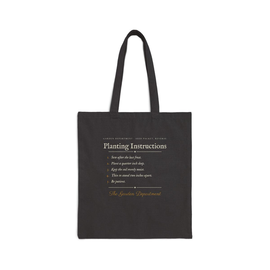 Planting Instructions Tote in Black, front view