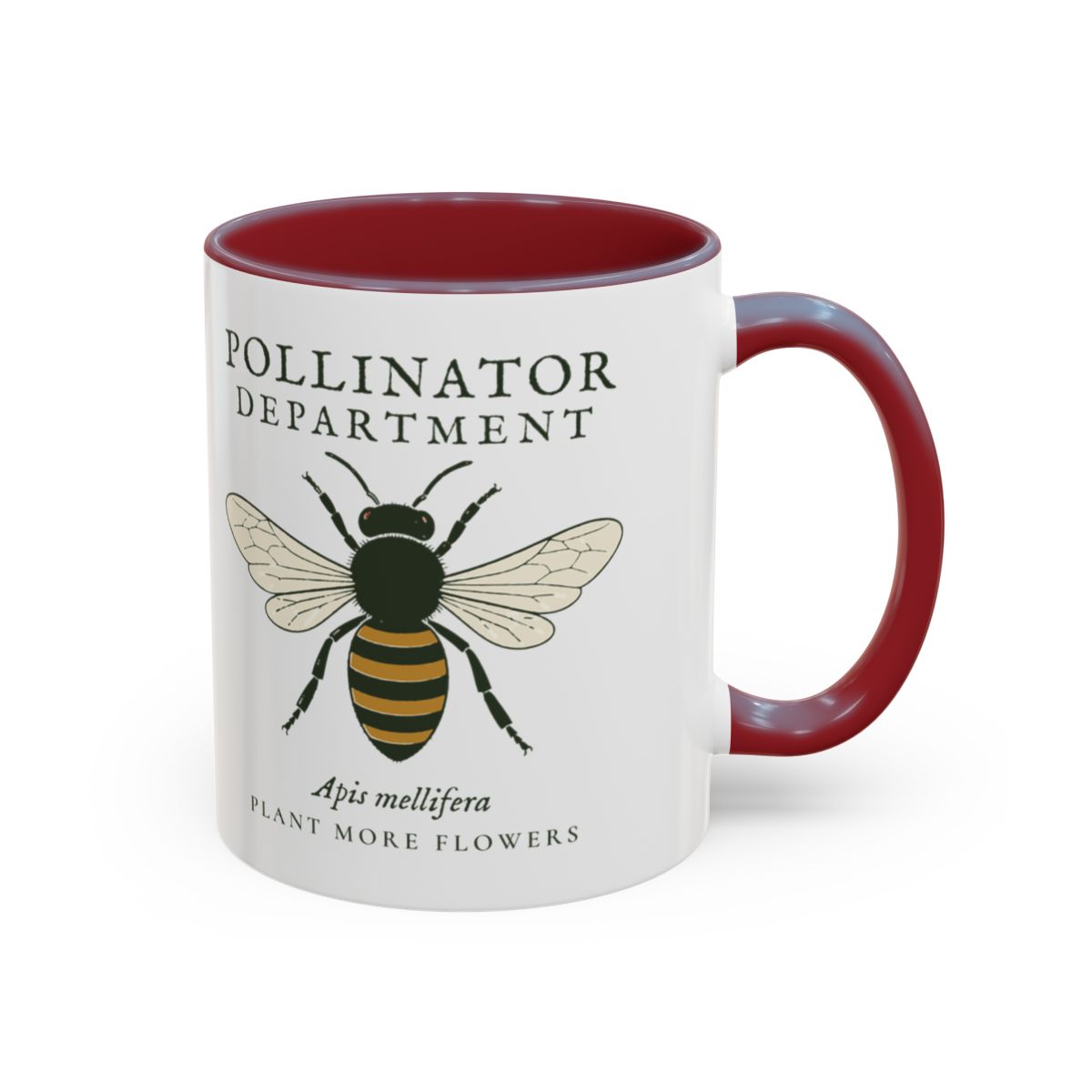 Pollinator Department Mug in Maroon, right side
