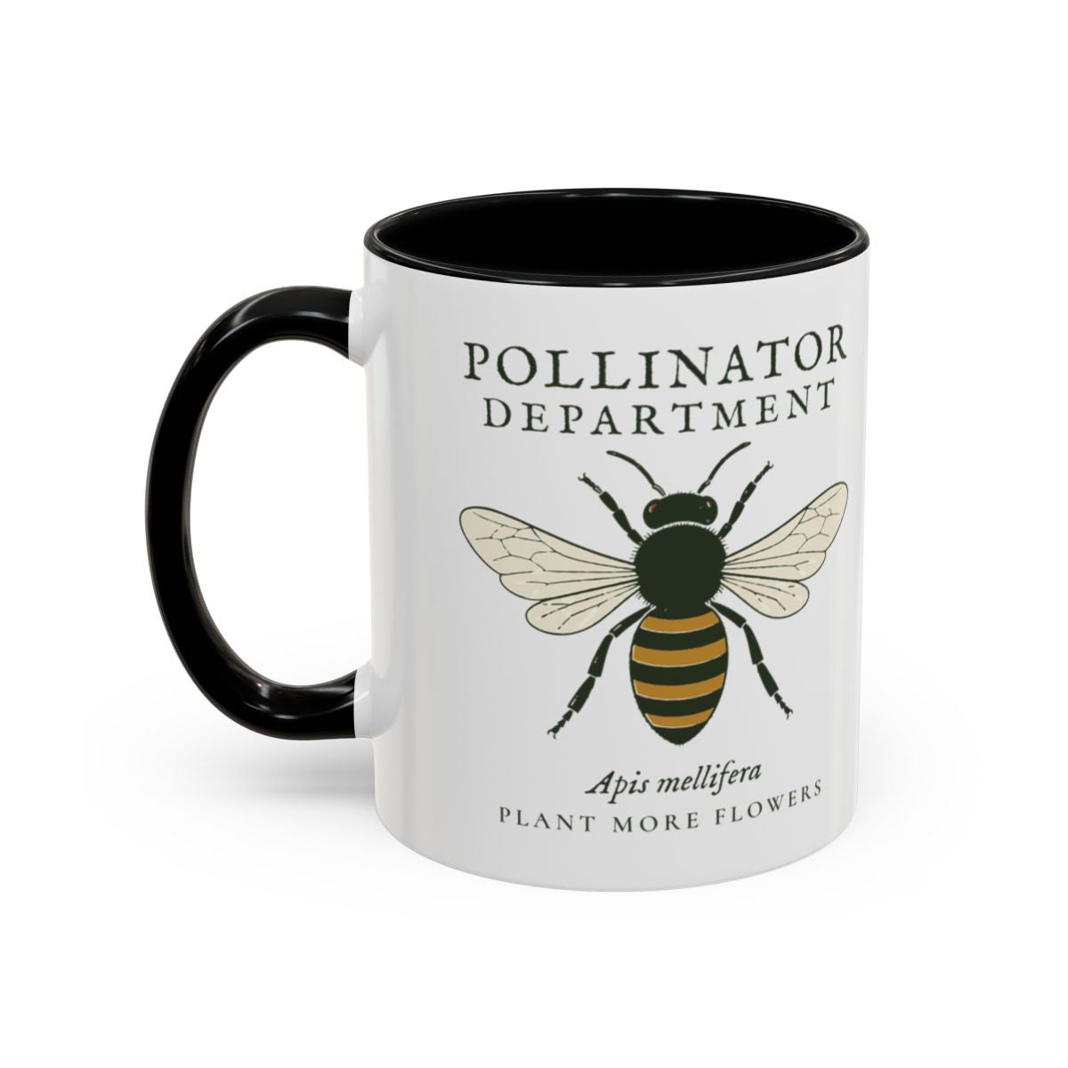 Pollinator Department Mug in Black, left side