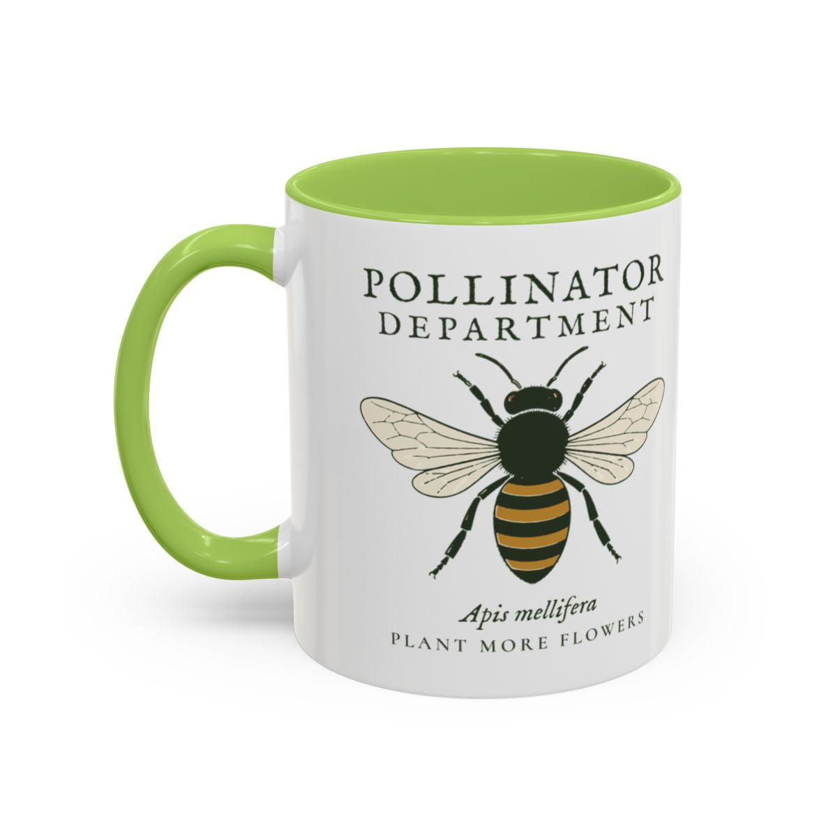 Pollinator Department Mug in Light Green, left side