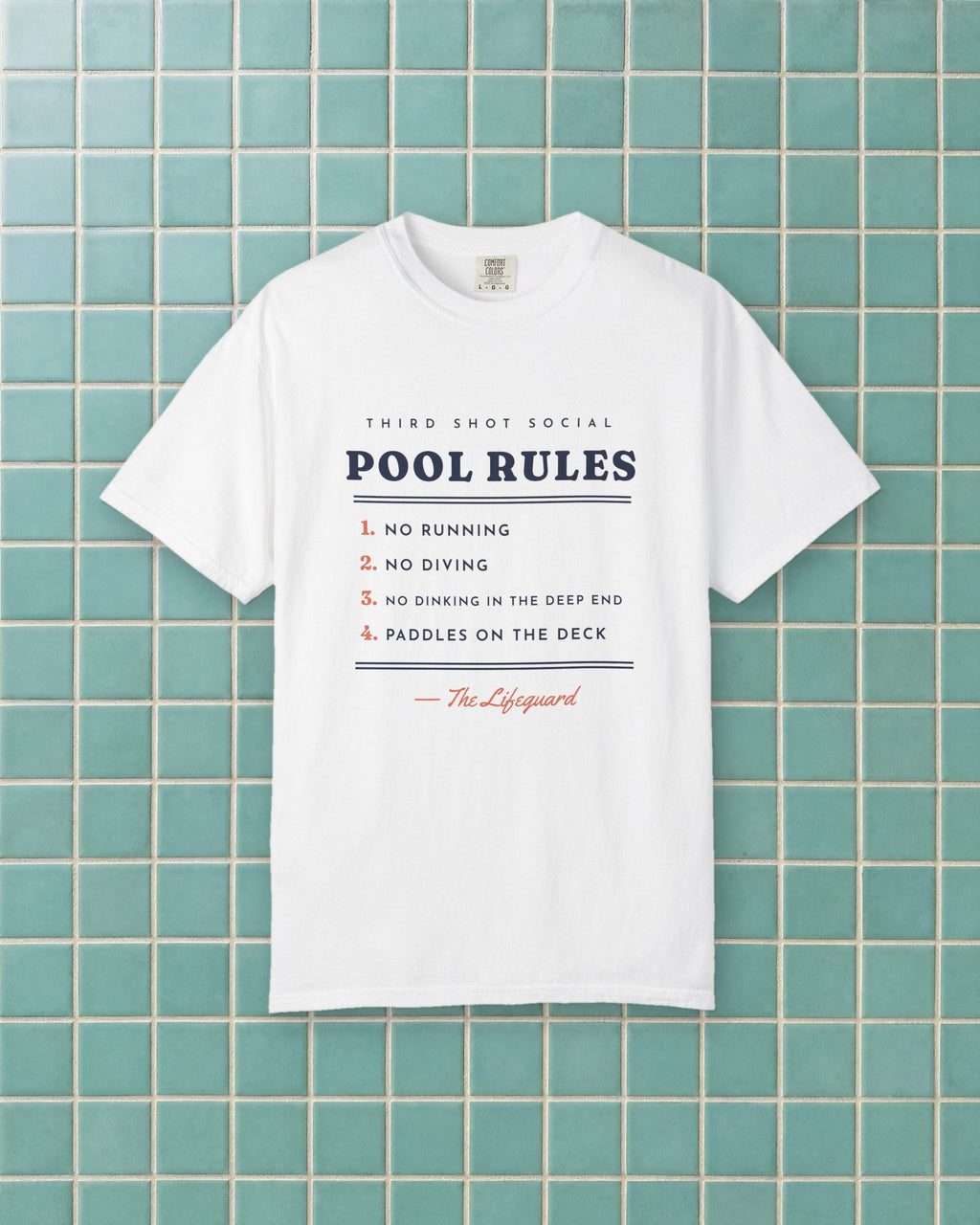 Pool Rules Tee in White, styled