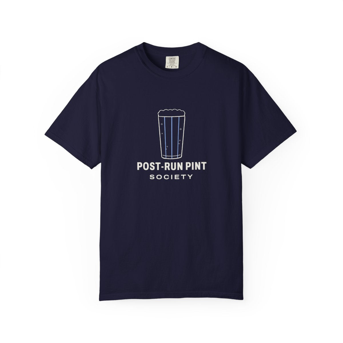 Post-Run Pint Society Tee in True Navy, front view