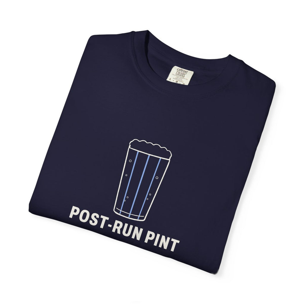 Post-Run Pint Society Tee in True Navy, folded