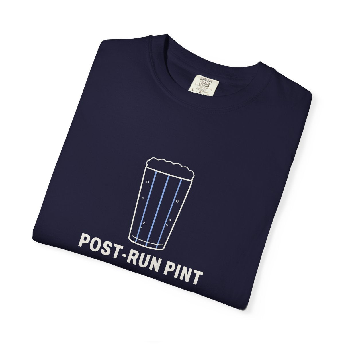 Post-Run Pint Society Tee in True Navy, folded