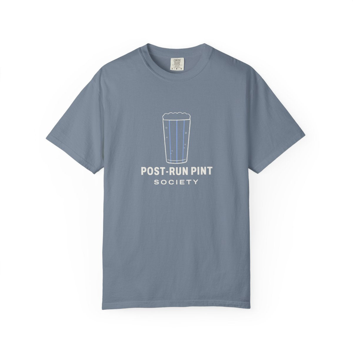 Post-Run Pint Society Tee in Blue Jean, front view
